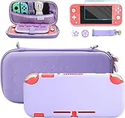 FANPL Case bundle for Nintendo Switch Lite Accessories, Carrying Case for Switch Lite with Soft TPU Protective Cover and Screen protector, 2 Thumb Grips, Shoulder Strap (Purple)