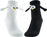[Color Land] 2 Pairs Cute Hand in Hand Magnetic Socks Fun 3D Eye Funny Ankle Socks with Magnetic Hands Holding Sock