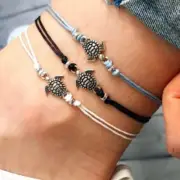 Women Anklet Boho Bead Bracelet Black White Wax String Lacing Foot Jewelry Beach