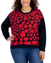 Tommy Hilfiger Women's Plus Size Heart Jacquard Long-Sleeve Sweater