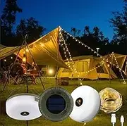 BeamBlaze Solar Camping String Lights, 10m Waterproof LED Strip, 5 Lighting Modes, USB-C and Solar Charging, White
