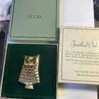 VTG NIB 1969 Signed Avon Jeweled OWL Pin Gold Tone Perfume Glacé Filled Brooch