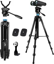 68 inch Binocular or Spotting Scope and Shooting Tripod Hunting Rest V Yoke Stand, with Binoculars Adapter and Removable 360° Rotate Fluid Head, Compatible with Binoculars/Spotting Scope/Shooting/DSLR