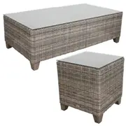 Sophy 131cm Wicker Rattan Outdoor Coffee Table 50cm Side Table Set