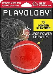 Playology Squeaky Chew Ball for Dogs - Engaging All Natural Beef Scented Dog Toy for Medium/Large Dogs (10lbs & up) - Squeak, Bounce, Fetch, and Play!