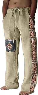 [Ctreela] Men's Aztec Yoga Beach Pants Tribal Graphic Print Loose Fit Lounge Pants Comfort Ethnic Drawstring Summer Trousers