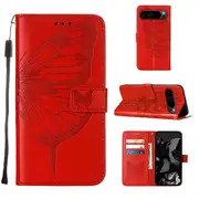 For Google Pixel 9 5G Case, PU Leather Wallet Butterfly Cover, Red