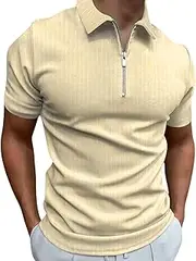 [Generic] Male Casual Zipper Top Shirts Turn Down Collar Blouse Stripe Printed Short Sleeve Top Shirt Fashion Shirt Shirts Bulk