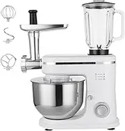 Stand Mixer,3-in-1 Multifunctional Stand Mixer,Multi-Purpose Fermentation Electric Kitchen Blender with Stainless Steel Bowl, 1.5 Liter Glass jar, Meat Grinder, Dough Hook, Whisk.5L Large Capacity