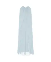 Evening cape dress in silk georgette with pearls FR36,FR40 light blue