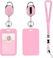 WADY ID Badge Holder and Retractable Reel Clip,Lanyards for Id Badges,Cute Photocard Key Card Holder Nametag Protector for Nurse Women Kid Office School (Pink)