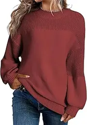 [NAVYN] Women's Fall Winter Crew Neck Long Sleeve Christmas Knitted Sweaters Loose Thermal Knit Pullovers Tops Womens Clothes(Burgundy,S/Small)