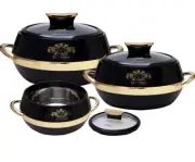 Jaypee Vintage Set Of 3 Black Casserole Set 2000ml, 1500ml And 1000ml