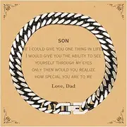 [Generic] Engraved Cuban Link Chain Bracelet Son Gifts Birthday Christmas Graduation Veterans Day - Special to Me, Love Dad - Inspirational Confidence Token, Small, Silver Plated Zinc, Cubic Zirconia