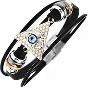[ROJEMXVE] Retro Angel Evil Eye Leather Bracelets for Men Women Multi-Layer Cords Wrap Ethnic Tribal Bead Bracelet Zinc Alloy Punk Jewelry Gifts Rock Cuff Wristbands Gold, One Size, Zinc, leather bead