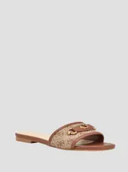 GUESS Women's Brown Logo Hammi Slide Sandals Size: 7, Synthetic