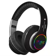 VJ033 Portable Folding LED HiFi Wireless Headset Bluetooth 5.0 Sport Headphone with Noise Reduction Mic TF Card Play- Black