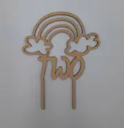 RAINBOW TWO 2ND BIRTHDAY WOODEN CAKE TOPPER PARTY RUSTIC BOHO WOOD