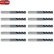 10Pcs 4 Flute Solid Carbide 3/16" x 5/8" x 2" End Mills CNC Bit - AlTiN Coated