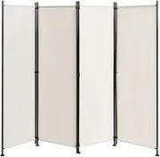 Costway 1.7Mx2.2M 4 Panel Room Divider, Folding Privacy Screen w/Adjustable Foot Pads, Freestanding Home Office Partition, Wall Divider for BedroomLiving Room (White)