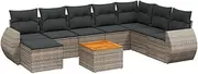 vidaxl Garden Sofa Set - Modular Outdoor Grey Poly Rattan Set with Storage, Cushions & Acacia Wood Table for Patio/Deck