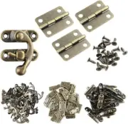 60Pcs Small Box Hinges 30 Sets Antique Right Latch Hook Hasp with 360 Pcs Screws