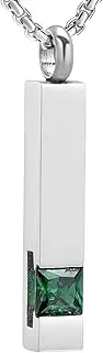 KETIME Bar Urn Pendant Necklace Memorial Ash Keepsake Stainless Steel Cremation Jewelry with A Big Zircon