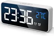 【Upgraded】 Digital Alarm Clock with Large Led Temperature Display, Portable Alarm Clock Digital, Snooze Time, Four-Level Adjustable Brightness Dimmer, 13 Music USB Charging Ports for Table Bedroom