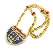 ICED I-10 DOPE ZONE CUBIC ZIRCONIA PENDANT 30" RED GEMSTONE CUBAN CHAIN NECKLACE