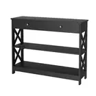 Console Table 3-Tier Entry Hallway Shelf Drawer Wood Outlets USB Ports