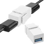 USB Keystone Jack Coupler | 2-Piece USB3.0 Female to Female Interface Insert,USB Wall Plate Extension Coupler Adapter for Bedroom, Study Room, Living Room, Hotel