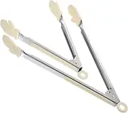 Cabilock Metal Kitchen Food Tongs Silicone Sides Practical Serving Tongs for Pasta Appetizers BBQ
