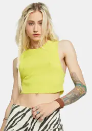 [Free People] Lime Soda Muscle Up Ribbed Crop Tank