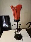 Art Deco Stl Handmade Wrought Iron Table Lamp Blown Glass Shades Stripe/orange