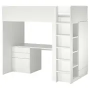 SMÅSTAD loft bed, white white/with desk with 2 shelves, Single