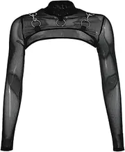 [Ypser] See Through Mesh Crop Top Sheer Open Front Shrug Fishnet Cover Ups with Buckle