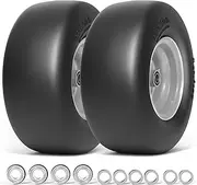 13x6.50-6 Lawn Mower Tires Flat Free, Zero Turn Mower Front Tires for Residential and Commercial, 13x6.5-6 Flat Free Tire and Wheel, 3/4" & 5/8" Bearing, 3.25"-7.65" Center Hub, 2Pack Gray