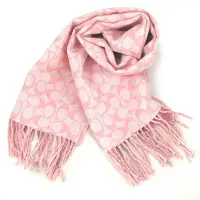 在飛比找Yahoo奇摩購物中心優惠-COACH 豆沙粉色Logox格紋雙面羊毛流蘇保暖圍巾(18