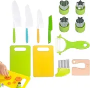 Kids Safe Knife Set - 17 Kitchen Tools,Toddler Kitchen Accessories | Kids Cooking Set Toddler Knife with Safe Knives, Peeler, Cutting Board, Crinkle Cutter & Fun Shape