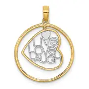 14K Yellow & Rhodium W/Rhodium Live Love Laugh Heart Dangling In Circle Charm