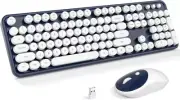 KNOWSQT Wireless Keyboard and Mouse Combo - White-DarkBlue