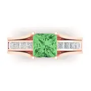3.4 Princess Cut Light Green Ring Band bridal Set Sliding 14k Rose solid Gold