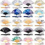 Yulejo 20 Pcs Floral Hand Fan - Chinese Vintage Style Folding Fan with Silk Fabric and Elegant Tassel
