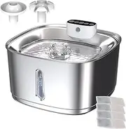 GAMKII Cat Water Fountains,Automatic Dog Water Fountain for Drinking, Pet Water Dispenser with Replacement Filter-Stainless Steel