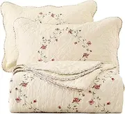 vctops 3-Piece Elegant Floral Embroidered Bedspread Coverlet Set 100% Cotton Reversible Patchwork 1 Quilt and 2 Pillow Shams Full/Queen, Flower