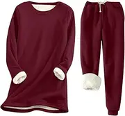 [Olivcker] Women's 2 Piece Outfit Double Sided Velvet Fleece Lined Comfortable Lounge Set Warm Outdoor Athletic Matching Tracksuit