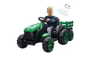 Kids Ride on Car Remote Control Electric Tractor Toy Vehicle Trailer 12V Battery MP3 Player Safety Belt LED Light Green