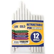 June Gold 12 Pack of Retractable Pen Eraser Stick Refills - Latex-Free, White...