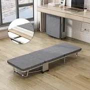 LIODUX 3-Folding Bed with Mattress, Office Portable Foldable Bed, Roll Away Beds Guest Bed on Wheels, with Memory Foam Mattress & Reinforced Frame, Space Saving Office Bed (60 x 180CM)