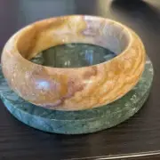 Excellent Untreated Natural Jade Bangle 59 Mm Yellow Mountain Scenery
